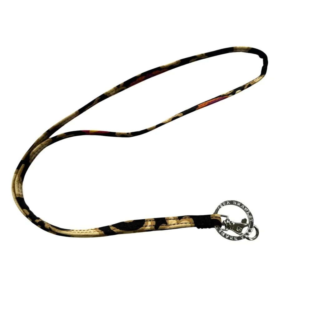 Vera Bradley Suzani Lanyard Keyring Lobster Clasp Retired Print Black Tan Floral